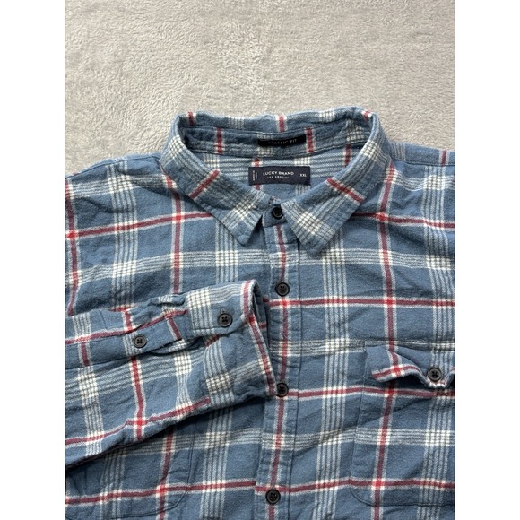 Lucky Brand Classic Fit XXL Flannel Shirt Blue Plaid Button Up - Picture 1 of 7